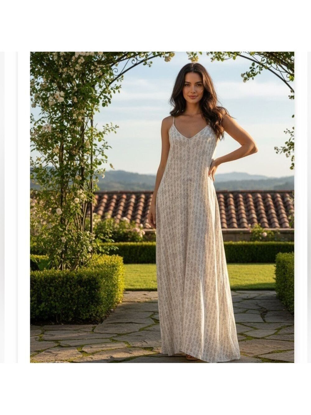 Lovestitch Patterned V-neck Maxi Dress Sleeveless Size M/L